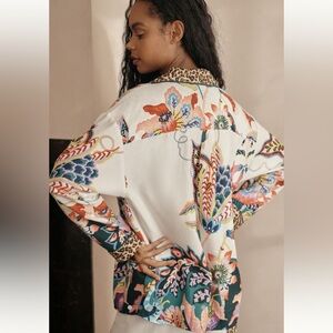 New Anthropologie Sarah Gordon Flannel Buttondown Pajama Top Floral Cheetah L